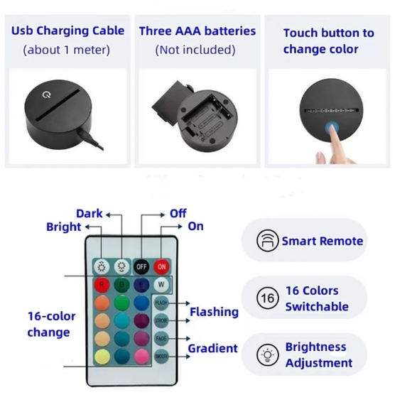 OmiBrite 3D Illusion Unicorn Night Light with 3 Flashing Modes - Picture 2 of 6